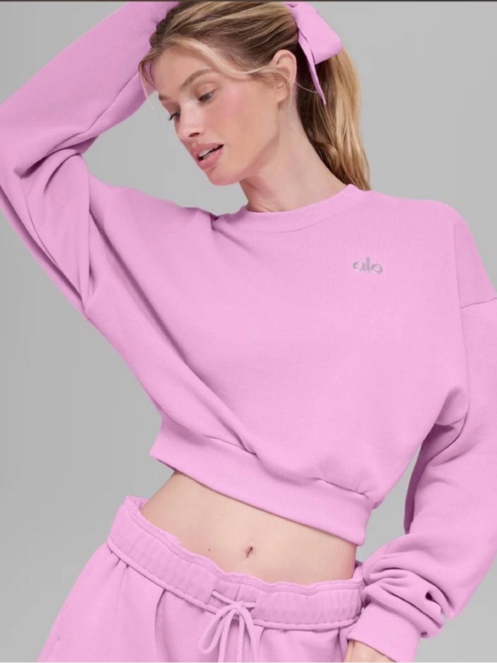 ALO Yoga Pink Cropped Crewneck Sweatshirt